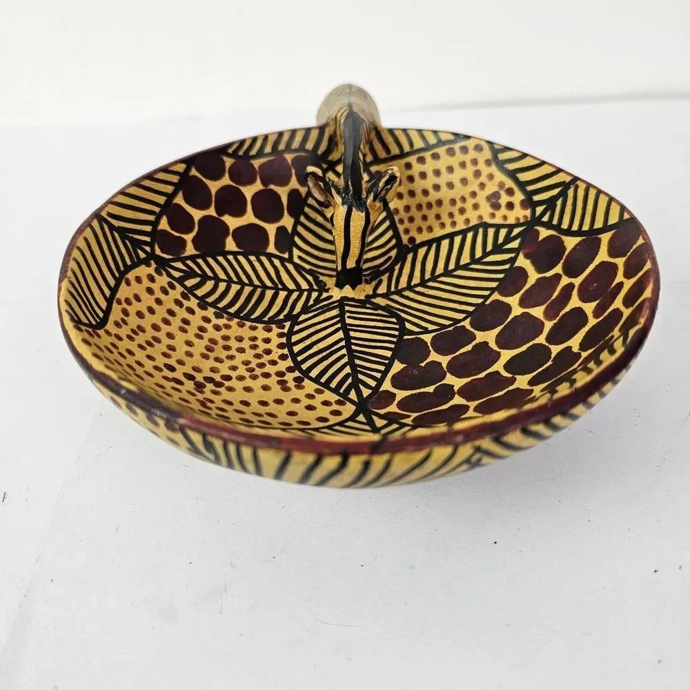 Hand‎ Carved African Wood Zebra Handle Bowl Home Decor Dish